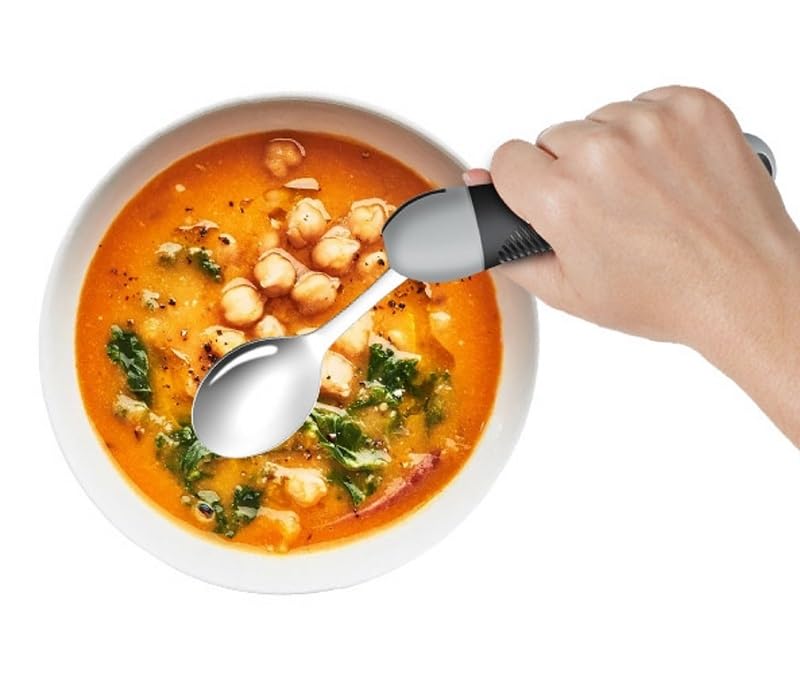 Weighted & Swivel Adaptive Utensils for Hand Tremors,Parkinson‘s - Comfort Grip Silverware Set, Eating Aids for Arthritis, Elderly & Weak Hands (Spoon & Fork)