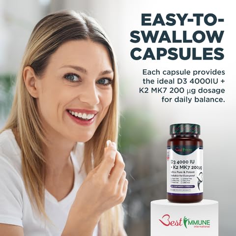 Best Immune Natural Vitamin D3 2000IU K2 MK7 100mcg Premium Quality 100 Capsules Immune Support Perfect Proportions Maximum Absorption