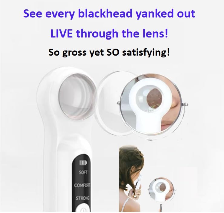 2025 LED Visible Blackhead Remover Pore Vacuum, Visual Rechargeable Blackhead Vacuum Facial Pore Cleaner-3- Intensity Level,N x Magnification,USB,Suitable for Women and Men (White)
