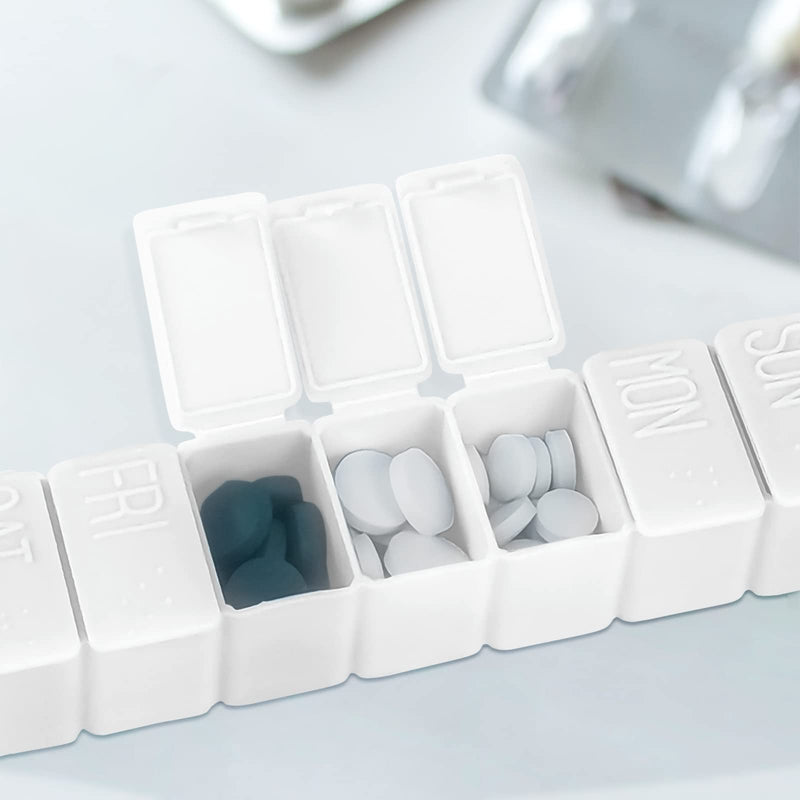 2Pcs Weekly Small Pill Organizer, 7 Day Pill Case, White | [Daily Vitamin Case Medicine Box] [Pill Containers for Medicine Supplements Fish Oil] 2