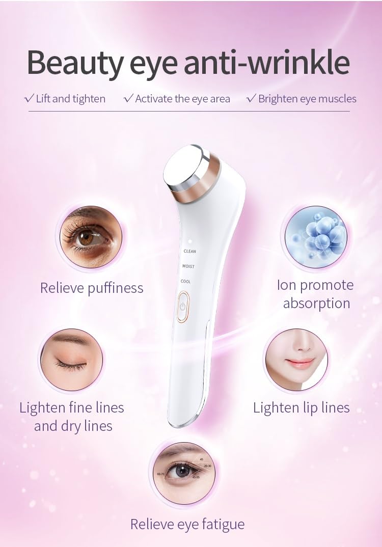 Eye Massager Wand with Heat and Cooling Electric Ice Roller For Face Vibrating 42℃ and 10℃ Dark Circles Treatment,Relieve Puffiness,Sinus Pain,Migraine Relief,Eyes Bags Remover,Anti Wrinkles