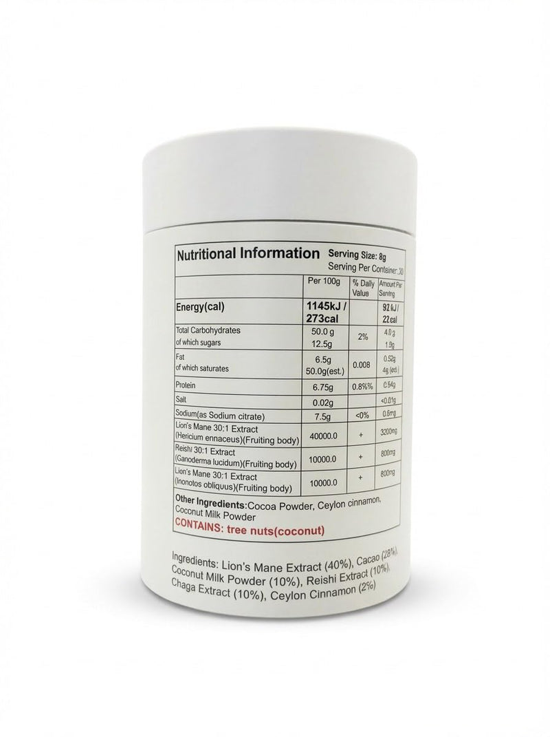 Mushroom Cacao Powder(240g - 30 Servings) – Lion’s Mane, Reishi & Chaga Coffee Alternative