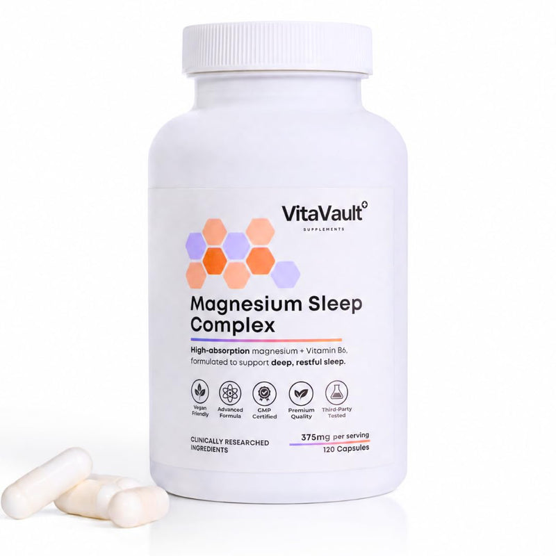 VitaVault Magnesium Complex 375mg for Sleep & Recovery — Bisglycinate, Malate & Taurate with Vitamin B6 | High-Strength, Vegan | 120 Capsules | Deep Sleep & Recovery | Made in UK