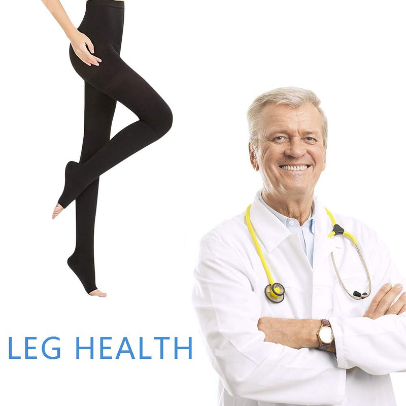 [Australia] - Medical Compression Pantyhose Stockings for Women Men - Plus Size Opaque Support 20-30mmHg Firm Graduated Hose Tights, Treatment Swelling, Edema Varicose Veins, Open Toe Black M Medium (1 Pair) 