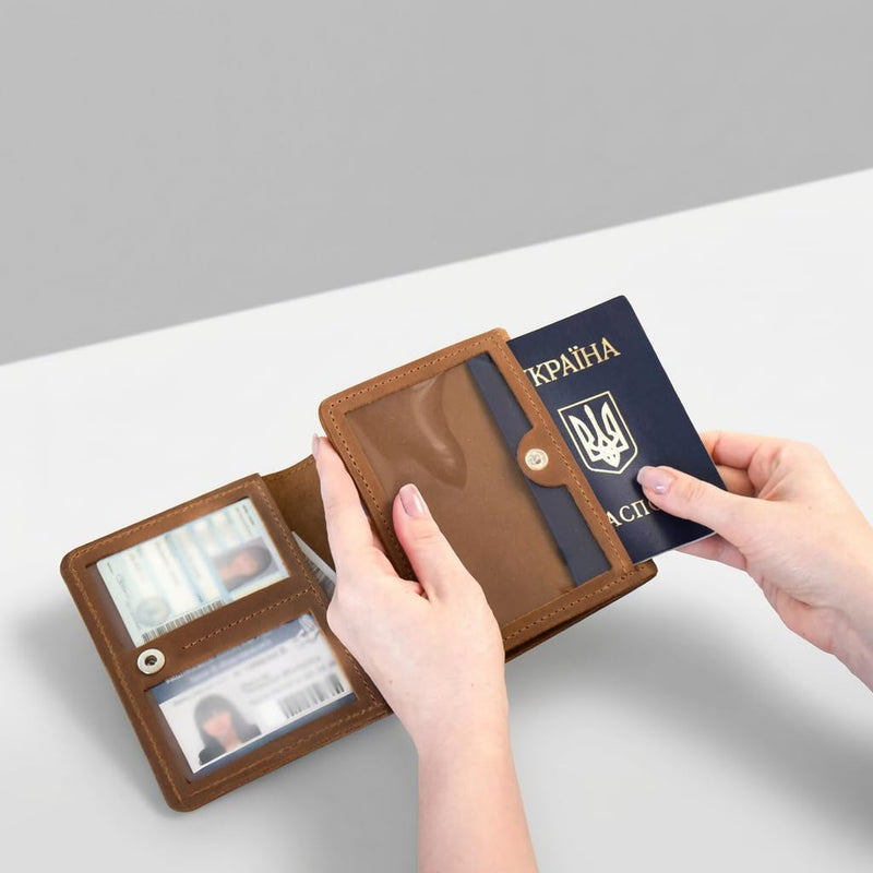 Leather Pilot Document Wallet - Pilot License Holder & Flight Document Organizer, Genuine Crazy Horse Leather Travel Wallet, Compact Aviation Passport Holder for Pilots, Warm Brown