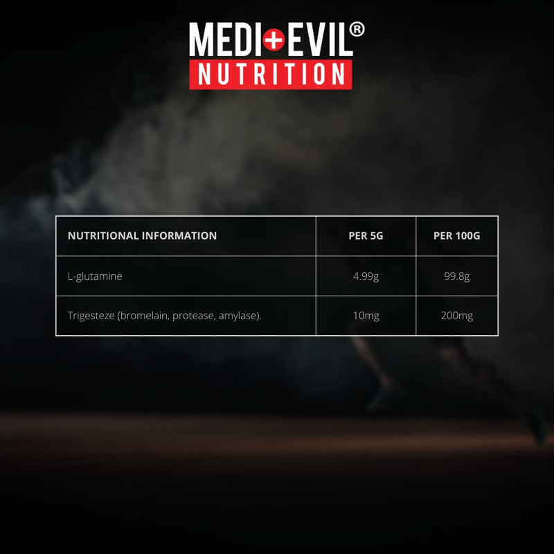 Medi-Evil Nutrition L Glutamine Powder, 500g, Digestive and Immune Support