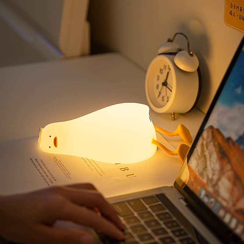 [Australia] - LED Lying Flat Duck Night Light, 3 Level Dimmable Nursery Nightlight,Cute Lamps Silicone Squishy Light Up Duck,Rechargeable Bedside Touch Lamp for Breastfeeding Toddler Baby Kids Decor A-Duck light 