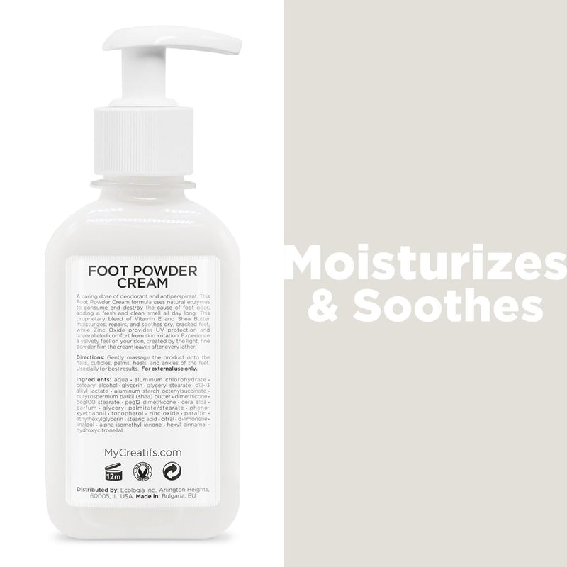 Foot Powder Cream for Dry Cracked Heels, Odor Control, and Intense Skin Hydration, 8.5 fl. oz., with Shea Butter and Vitamin E 8.5 Fl Oz (Pack of 1)