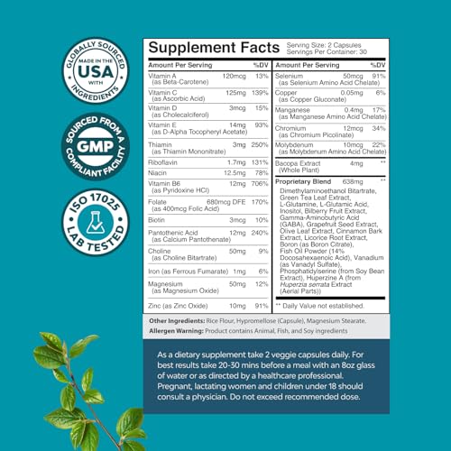 Bundle of Nootropic Brain Supplement - Mental Health & Clarity with VIT A B6 Riboflavin Niacin Thiamin Folate and Advanced Mushroom Complex Capsules - 10X Lions Mane with Reishi Chaga Maitake Shiitake