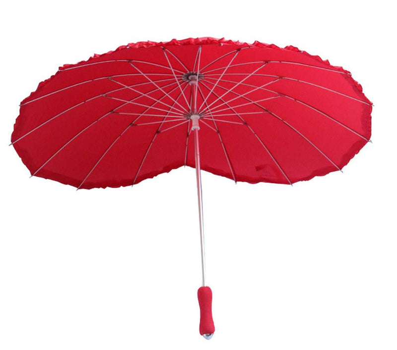 Forever Love Parasol Lace Heart-shaped Red Umbrella Girls Umbrella for Valentine, Wedding, Engagement and Photo Props (Red)