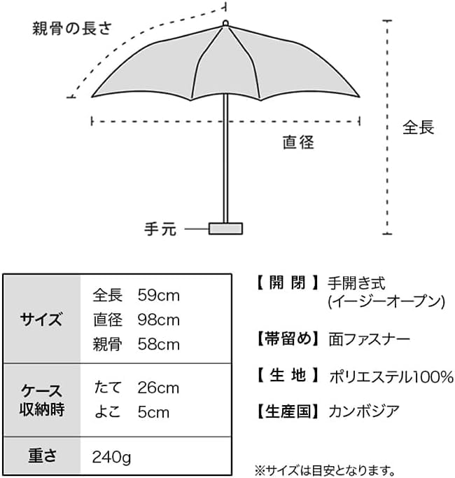 Classic BASIC Folding Umbrella (Mini) Beige – Large Compact Umbrella, UV Protection, Rain & Sun Use (CS001-001-002)