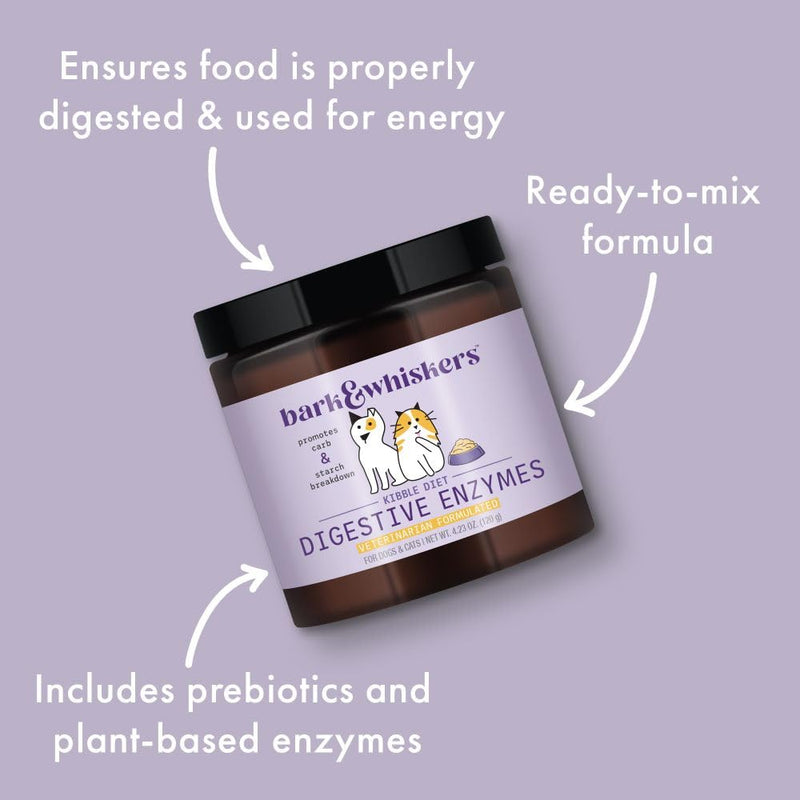 Bark & Whiskers Digestive Enzymes Kibble Diet, for Dogs & Cats, 4.23 oz. (120 g), 150 Scoops, Promotes Carb & Starch Breakdown, Veterinarian Formulated, Non-GMO, Dr. Mercola - PawsPlanet Australia