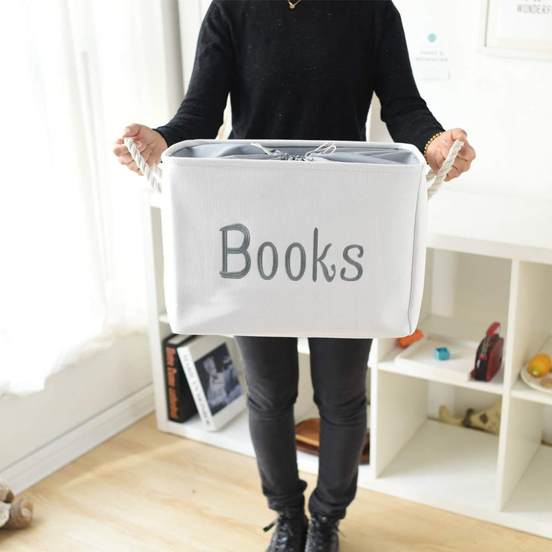 [Australia] - INough Book Basket for Kids Room, Book Storage Basket Book Organizer for Nursery Room Classroom Library Book Storage Box Collapsible Book Bins with Drawstring Closure for Cartoon Book Reading Books Large (Pack of 1) 