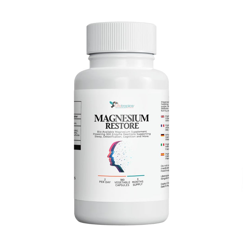 Magnesium Restore | Support Energy, Calm, and Muscle Balance | with Magnesium Glycinate and 10 Whole Fruits and Vegetables | 180 Vegetable Capsules | 3 Months Supply