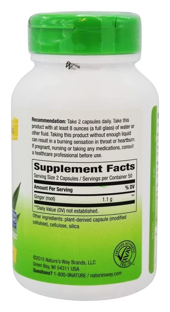 [Australia] - Nature's Way Premium Herbal Ginger Root, Digestive Support, 550 mg, 100 Vegetarian Capsules, Pack of 2 