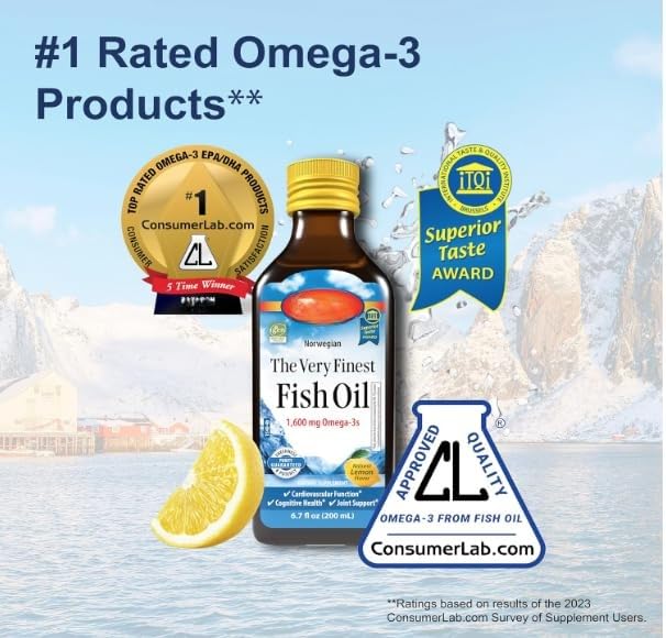 Fish Oil Liquid, Natural Lemon, The Very Finest1600mg, Nowregian Fish Oil, 200ml