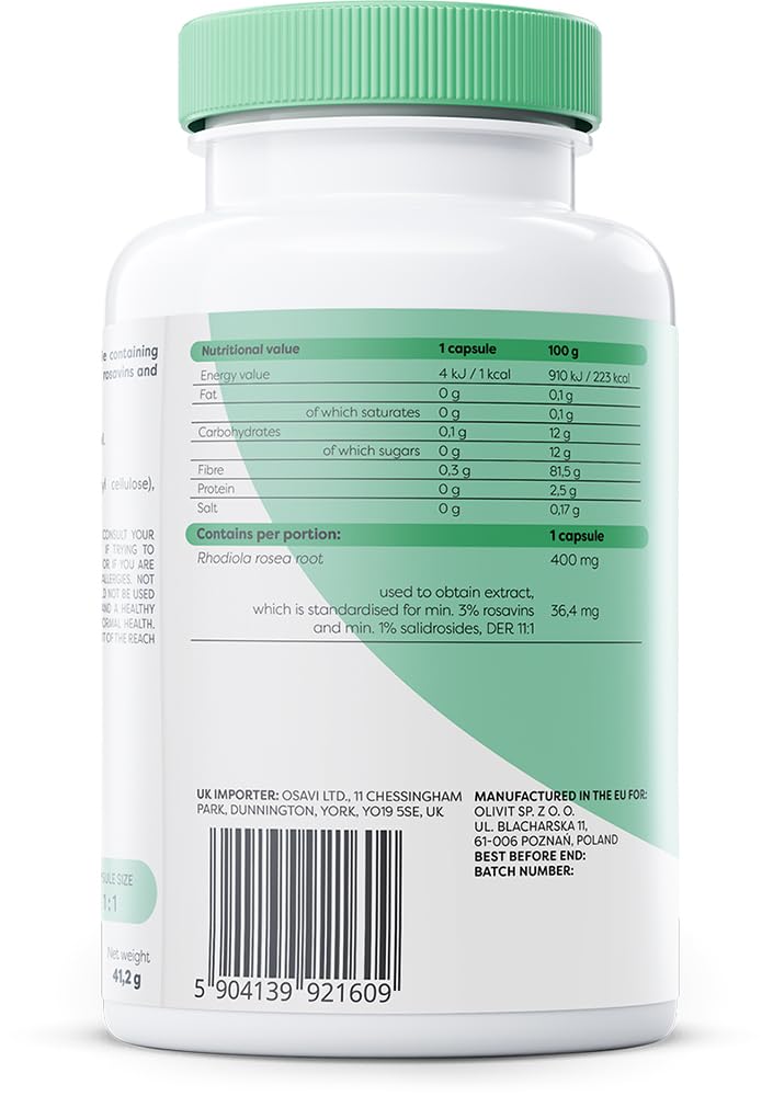 Osavi Rhodiola Rosea Root 400mg – 120 Vegan Caps | Adaptogenic Support for Reducing Stress–Induced Fatigue and Enhancing Mental & Physical Wellbeing 120 count (Pack of 1)