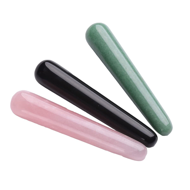 [Australia] - JIC Gem 5 Pcs Mix Natural Crystal Gua Sha Scraping Massage Tool Massage Wand for Face Acupuncture Therapy Stick Point Treatment Reiki Healing 