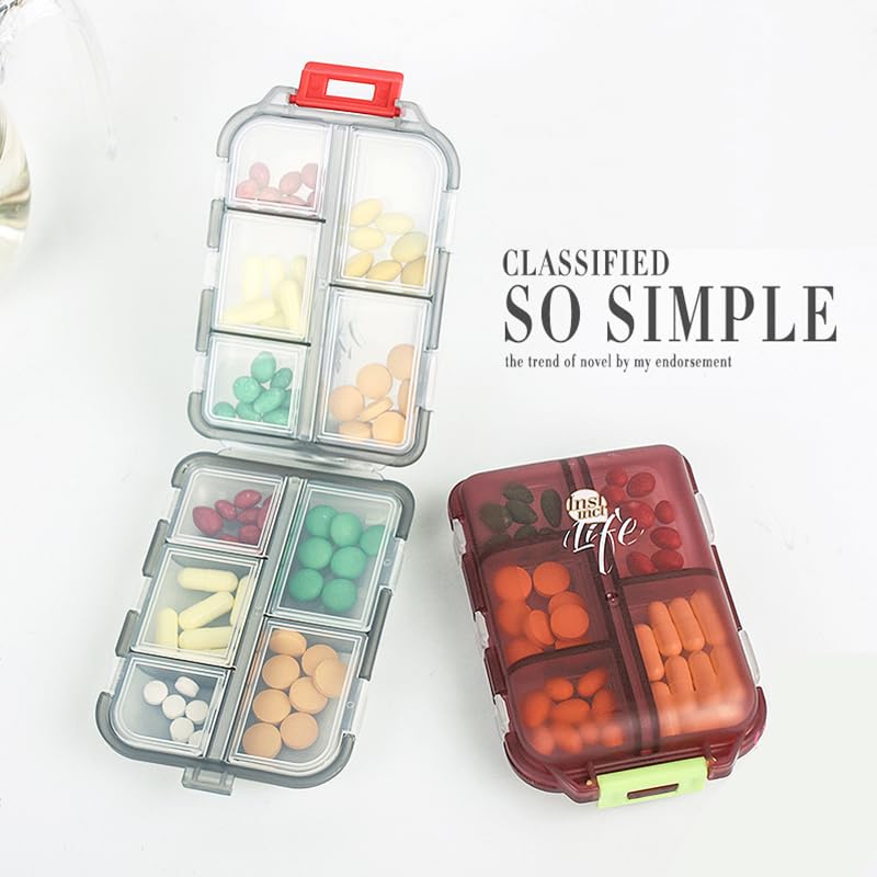 Weekly Travel Pill Organizer Box, 10 Compartments Small Fold Case | Medicine Holder, Daily AM PM Morning Night Pocket Travel Capsule Dispenser for Vitamin, Fish Oil, Supplement, Tablet, Grey 10 slot