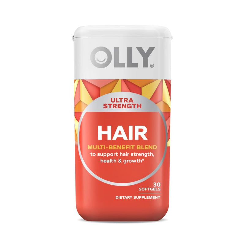 OLLY Hair and Energy Vitamin Bundles - Ultra Strength Hair Softgels with Biotin, Keratin, Vitamin D, B12 and Daily Energy Gummy with B12, CoQ10, Goji Berry - 30 and 60 Count