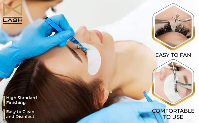 M LASH Tweezers for Eyelash Extensions (Set of 4) - Professional Lash Extension Tweezers - Fiber Tip, Japanese Steel, Diamond Grip Eyelash Extension Tweezer (Gold) Gold