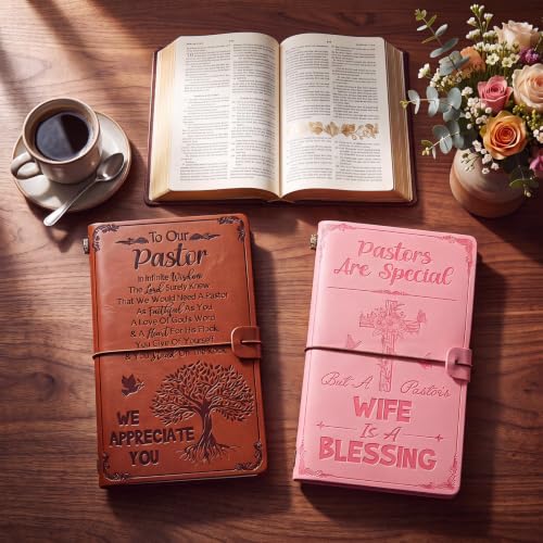 2 Pack Pastor Appreciation Gifts, Leather Notebooks for Pastor and Wife