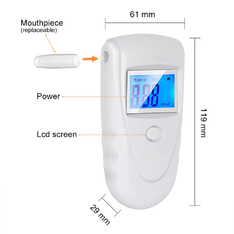 [Australia] - Keto Breath Breathalyzer, High Accuracy Ketone Meter Tracing Diet & Ketosis Status, Ketone Breath Analyzer with 10 Mouthpieces (White) 