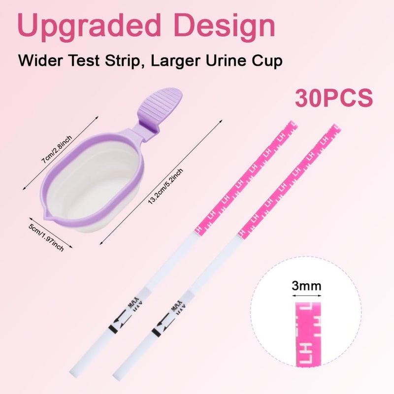 Ovulation Test Strips with Reusable Urine Cup 30 Counts Accurate LH Ovulation Predictor Kit for Women at Home LH Surge Detection Fertility Test