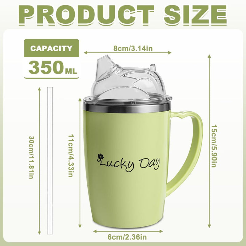 3 in 1 Beakers for Elderly 350ml, Non Spill Cups for Elderly, with 30cm Long Straw, Handle and Leakproof Lid, Adult Sippy Cups for Bedridden Seniors, Dysphagia & Disability Care Green