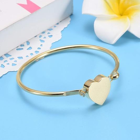 [Australia] - Heart Cremation Urn Bangle Hold Ashes of Loved Ones Memorial Jewelry -Engravable &amp;Expandable 