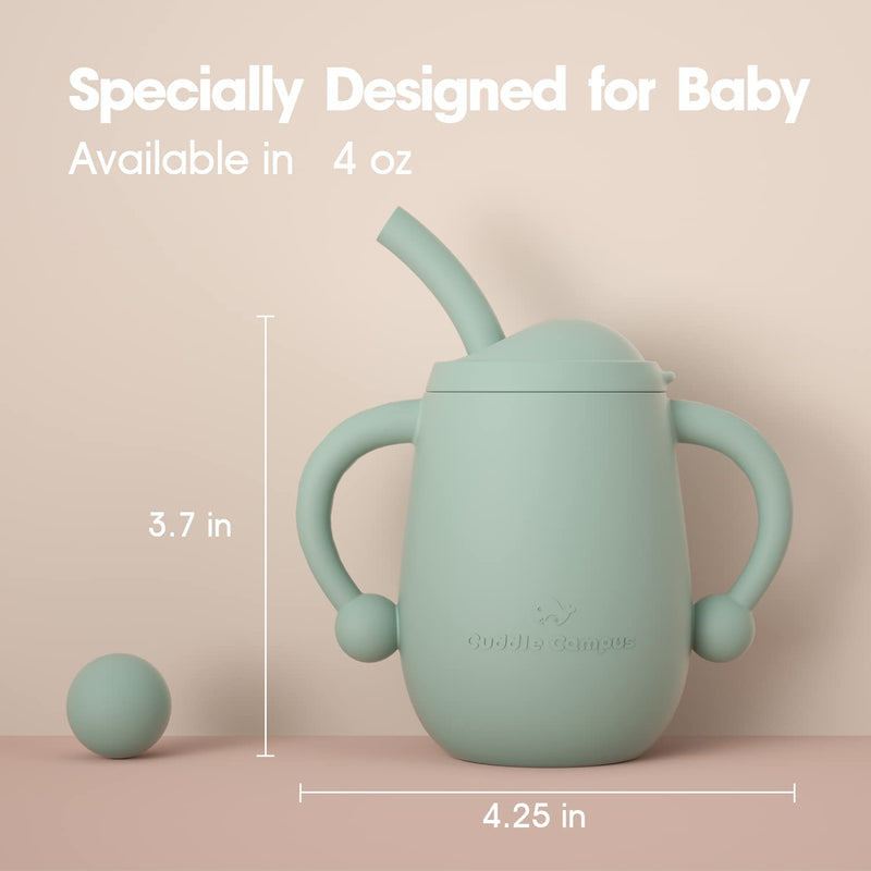 [Australia] - Cuddle Campus Pack of 2 Silicone Baby Training Cup, Shatterproof Toddler Sippy Cups with Straw, Open Cup for Baby, 6+ Months 4 Oz, Boothbay Boothbay Gray+Sage 4 OZ 1 Count (Pack of 1) 