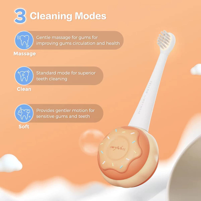 [Australia] - Kids Electric Power Toothbrush Age 1-4, Easy-Grip Silicone Handle, 3 Modes with 2 Minutes Smart Timer, Rechargeable Toothbrush, Orange 