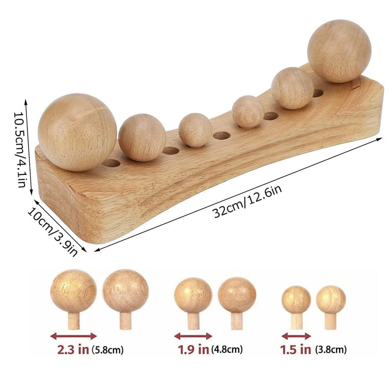 [Australia] - Wooden Point Massager, Psoas Muscle Release Tool, 6 Massage Heads, Back, Waist, Shoulder, Neck, Hips, Pelvic Correction, Manual/Hand-Powered 