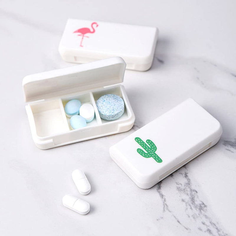 Daily Pill Box Case Waterproof Medicine Organizer Vitamin Holder Mini Pill Medicine Container for Travel Use -3 Compartments-Cactus Cactus