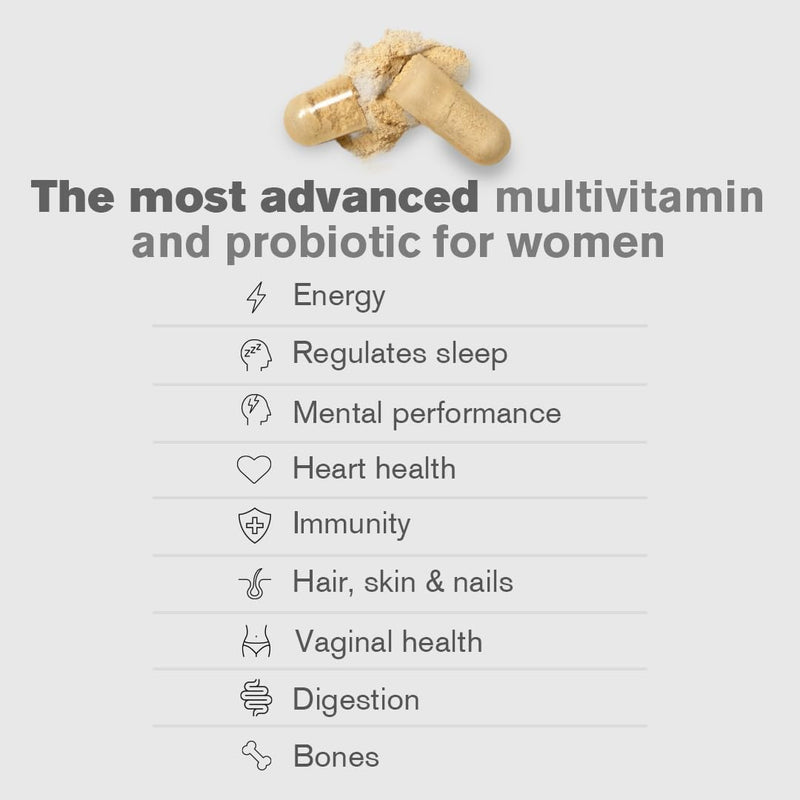 DR.VEGAN® Women's ProMulti | Multivitamin & Probiotic for Women | 26 Vitamins, Minerals & Botanicals | 5 Billion Live Cultures | 60 Vegan Capsules, 2-A-Day, 1 Month Supply