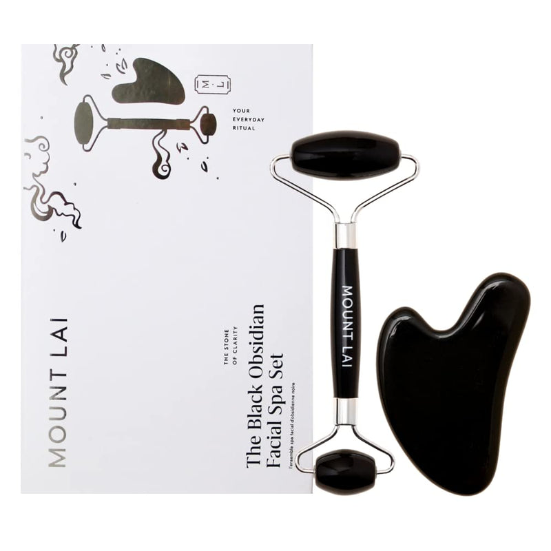 Mount Lai Obsidian Gua Sha Facial Tools, Black Obsidian Gua Sha Facial Tools Set and Roller, Guasha Tool for Face to Relieve Muscle Tension and Reduce Puffiness, Anti Aging Skin Care Sets for Women Gua Sha + Roller