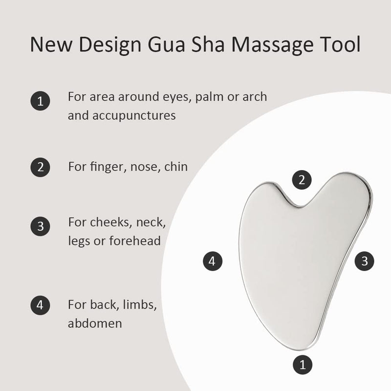 [Australia] - Yeamon Gua Sha Facial Tools and Face Roller Set, Facial Massage Tool for Women’s Skincare Routine,Cooling Stainless Steel Face Sculpting Eyes Roller Guasha for Daily Use or Self-Care Gift for Women Silver 
