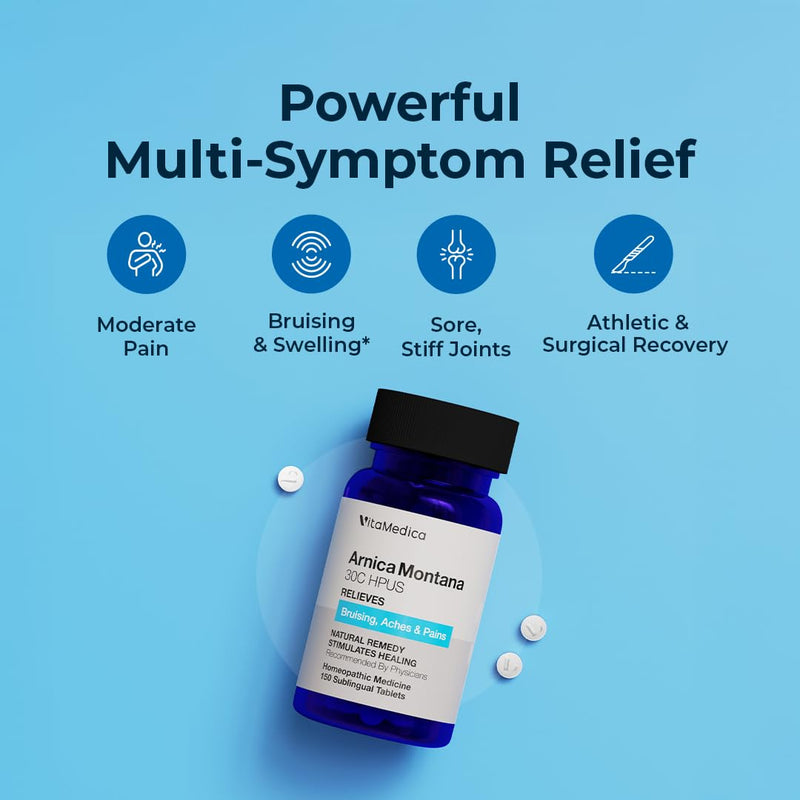 [Australia] - VitaMedica Arnica Montana 30C Rapid Dissolve Tablets for Natural Pain, Bruising, and Swelling Support - Homeopathic Medicine for Injury and Surgery Recovery - 150 Ct - 50 Servings 