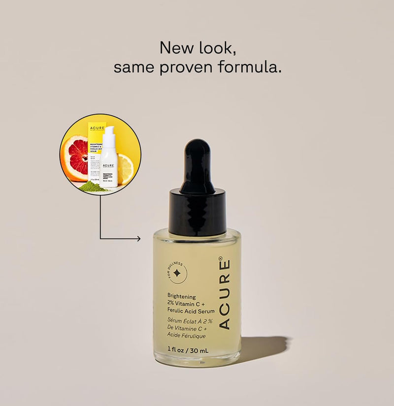 Acure Brightening 2% Vitamin C & Ferulic Acid Serum - Anti Aging - 1 fl oz 1 Fl Oz (Pack of 1)