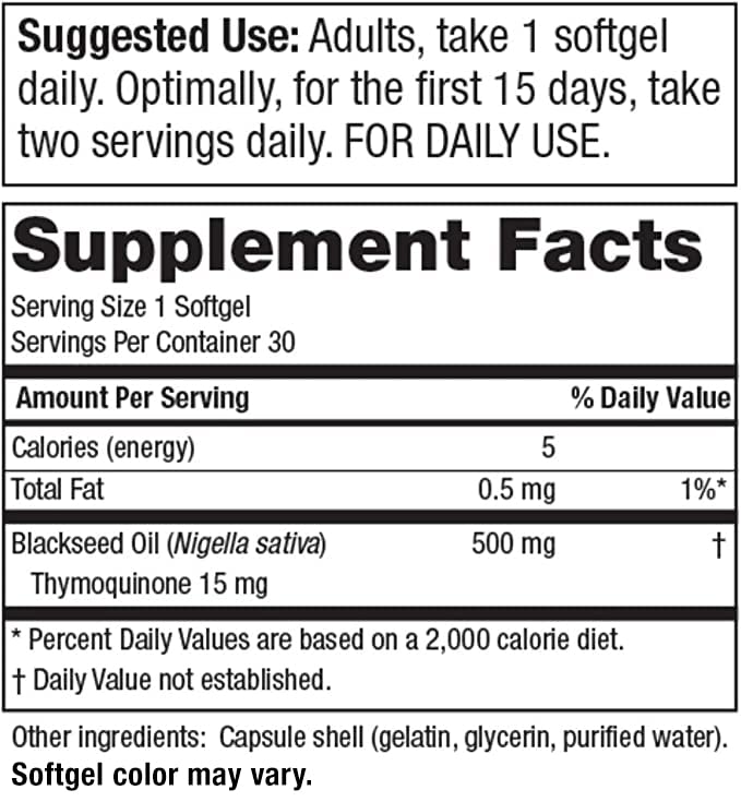 [Australia] - High Potency Black Seed Oil - Double Strength + Cold Pressed - 3% Thymoquinone - 500 mg Black Cumin Seed Oil - Omega 6 + 9 Essential Fatty Acids - Easy to Swallow, Just One Per Day - 30 Mini Softgels 