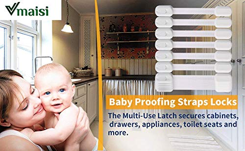 [Australia] - 12 Pack Vmaisi Multi-Use Adhesive Straps Locks - Childproofing Baby Proofing Cabinet Latches for Drawers, Fridge, Dishwasher, Toilet Seat, Cupboard, Oven,Trash Can, No Drilling (White) (12) 12 