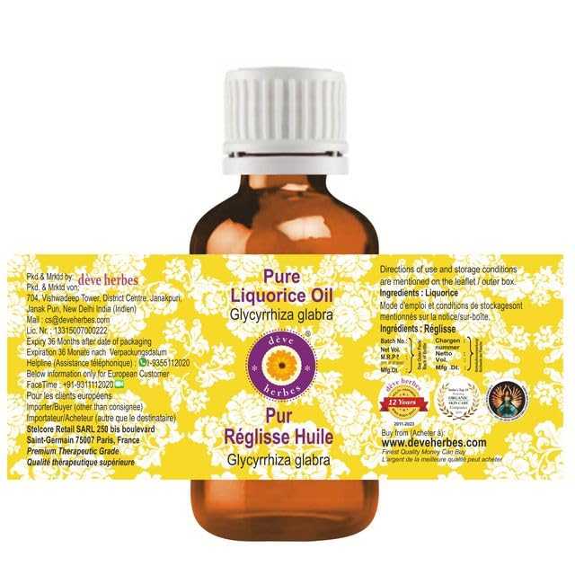 [Australia] - Deve Herbes Liquorice Oil (Glycyrrhiza glabra) | Infused | Pure | Non-Sticky | Lightweight | for Facial Care | Men & Women | 15ml (0.50 oz) 1 Fl Oz (Pack of 1) 