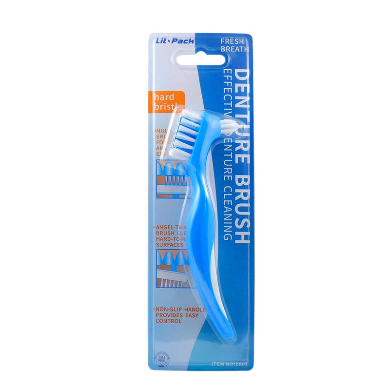 [Australia] - Lit-Pack Denture Clean Toothbrush for Denture Care Tool w/Multi Layered Hard Bristles Dual Hard Bristle for False Teeth Superb Total Cleaning 
