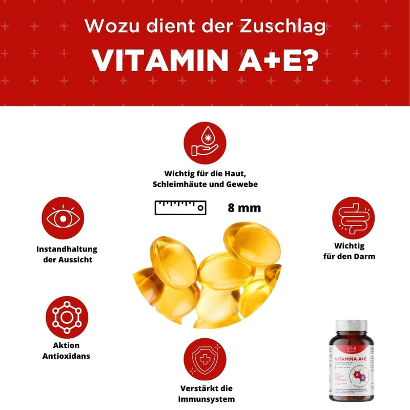 [Australia] - FB PHARMA - Dietary supplement with VITAMIN A 1000 mcg + VITAMIN E 47 mg - 180 SOFTGEL capsules - for the maintenance of normal VISION, SKIN and HAIR - formula developed in Italy 