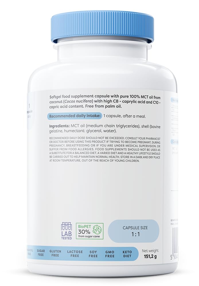 [Australia] - Osavi MCT Oil, 1000mg - 120 soft capsules | High concentration of caprylic acid (C8) and capric acid (C10) | 100% coconut oil, palm oil free | Environmentally friendly BioPET packaging. 