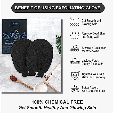 [Australia] - Yiclick Korean peeling gloves, peeling glove for bathroom - peeling glove body peeling - dead skin remover for men and women - exfoliating glove, peeling, body scrub (Black) Black 