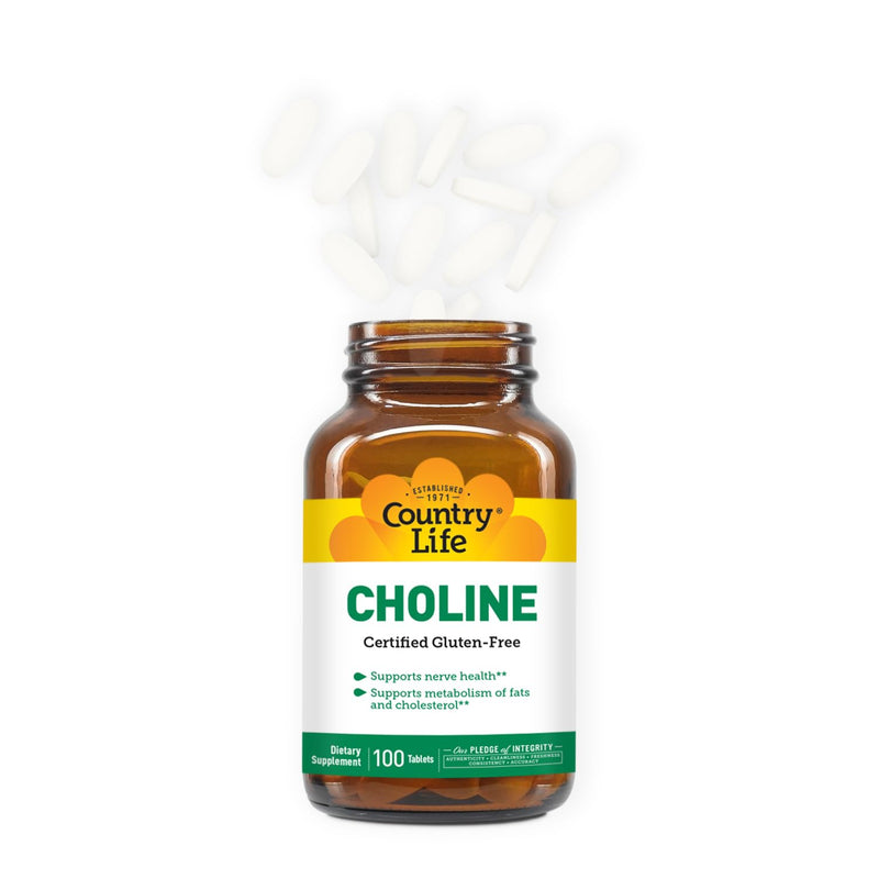 Country Life Choline 266mg, Certified Gluten Free, Certified Vegan, Certified Halal - 100 Tablets (Pack of 2) 100 Count (Pack of 2)