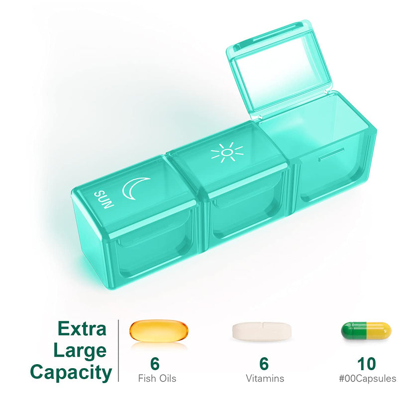 BUG HULL Weekly Pill Organizer 3X a Day, Daily 7 Day Medicine Pill Organizer 3 Times a Day, Travel Pill Case Container for Vitamins, Supplements Cyan Blue