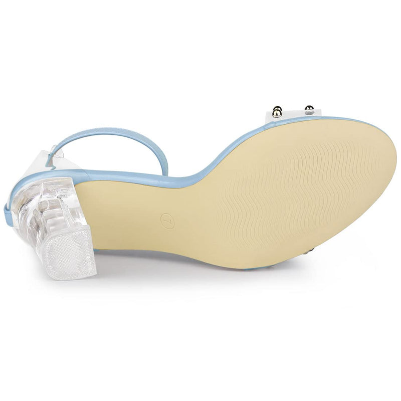 Allegra K Women's Clear Block Heel Ankle Strap Heeled Sandals 9 Sky Blue