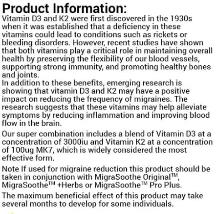 Booster Vitamin D3 Vitamin K2 MK7 Complex for migraine Relief 2-3 Months Supply (90) 90